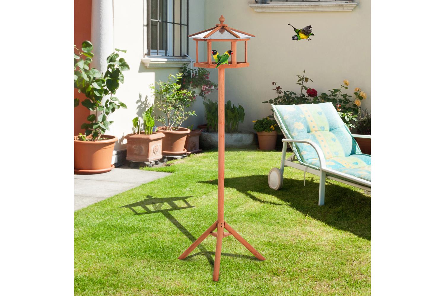 PawHut D10-044 Wooden Freestanding Garden Bird Table | Natural Wood