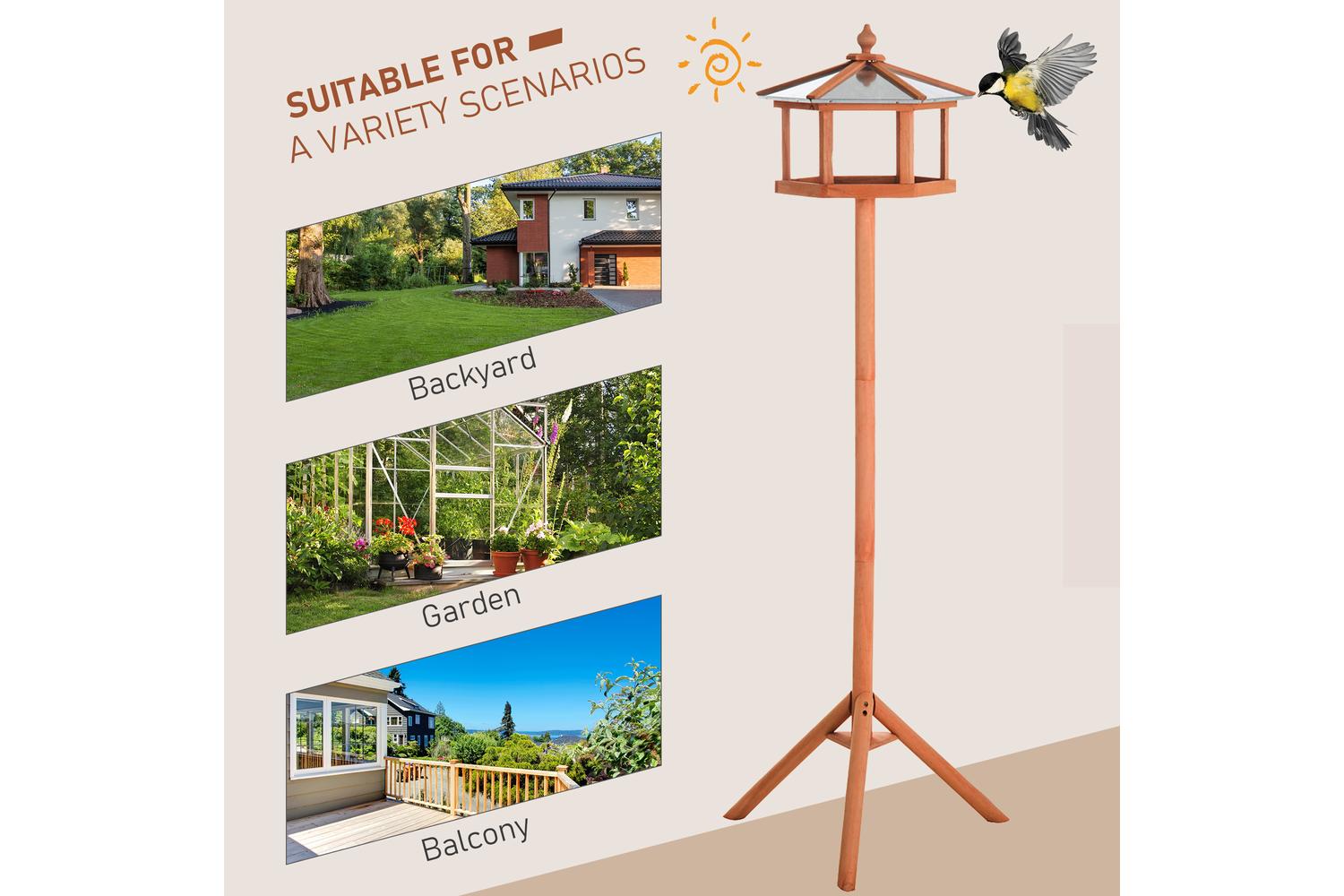PawHut D10-044 Wooden Freestanding Garden Bird Table | Natural Wood-3