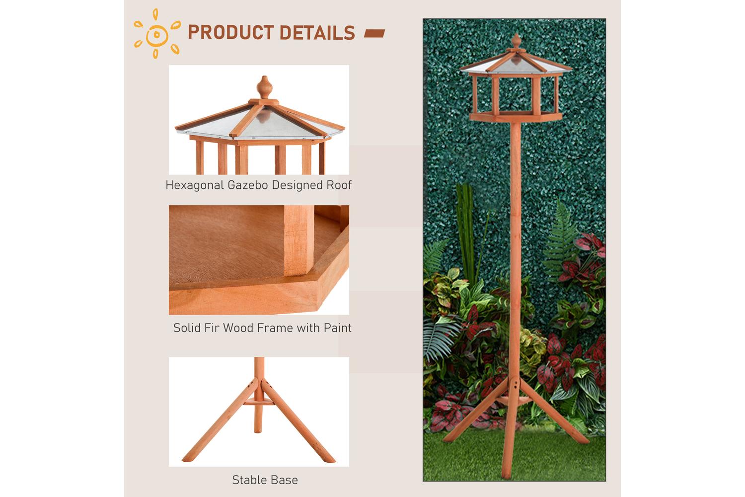 PawHut D10-044 Wooden Freestanding Garden Bird Table | Natural Wood-4