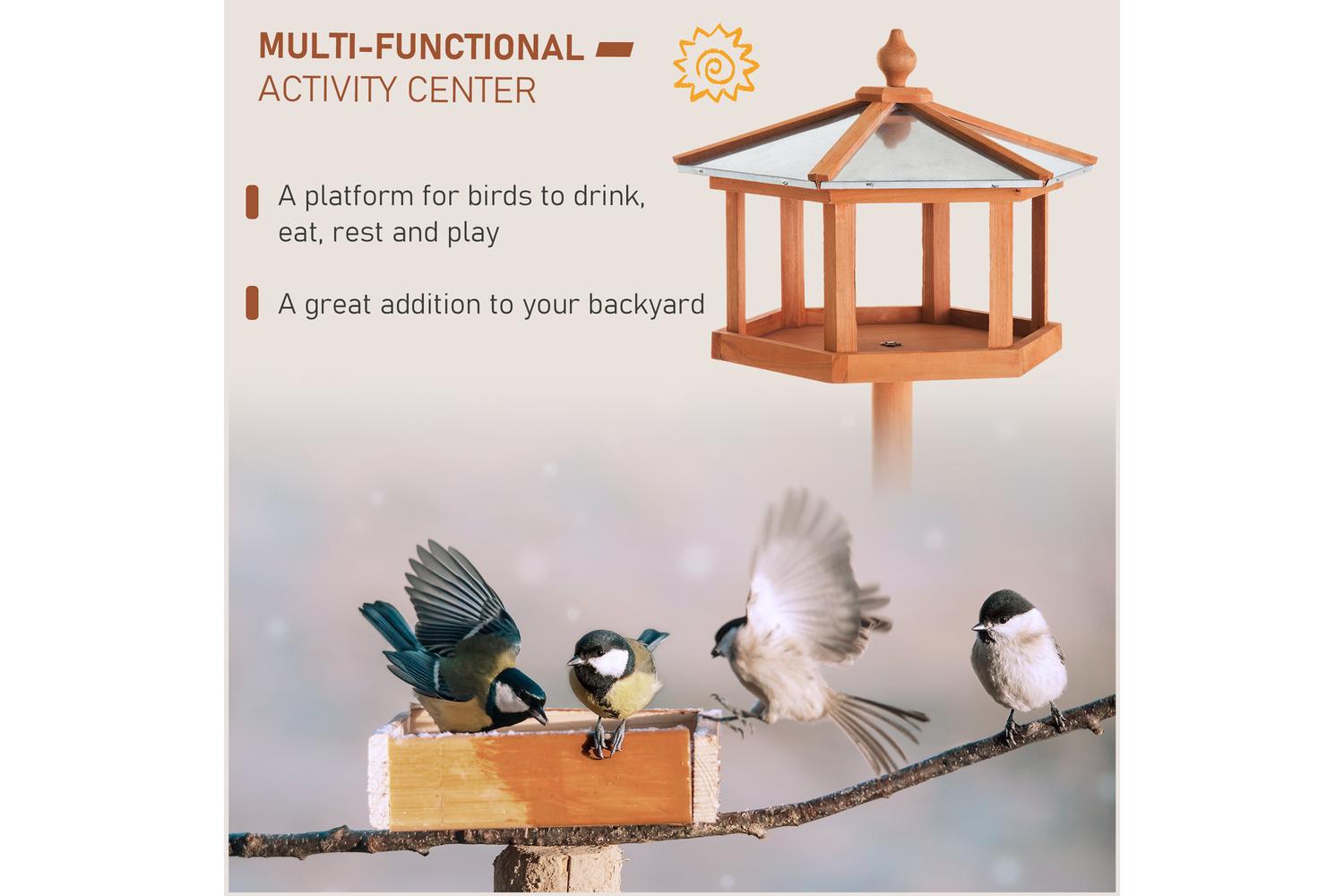 PawHut D10-044 Wooden Freestanding Garden Bird Table | Natural Wood-5