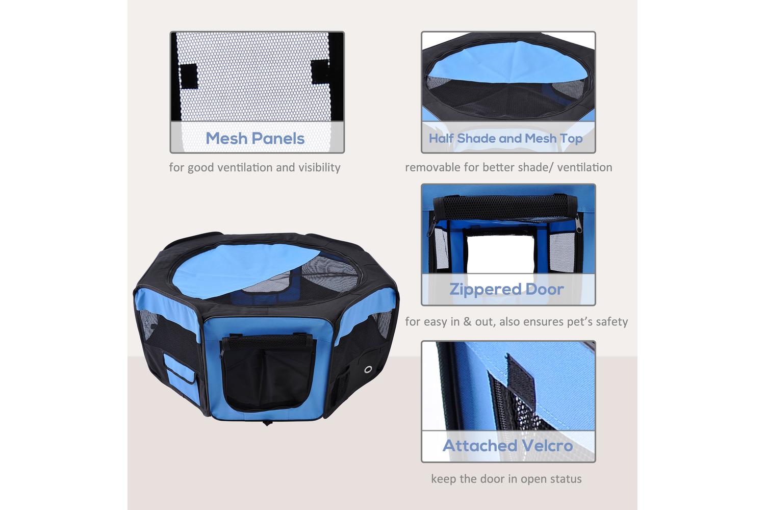 PawHut D1-0109 Breathable Pet Playpen | Blue & Black-4