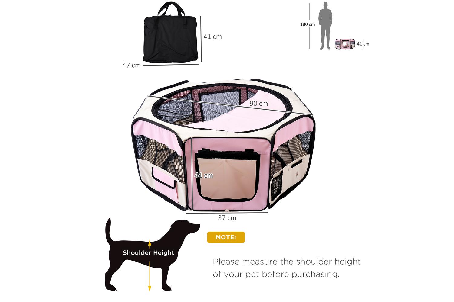 PawHut D1-0110 Breathable Pet Playpen | Beige & Pink-2