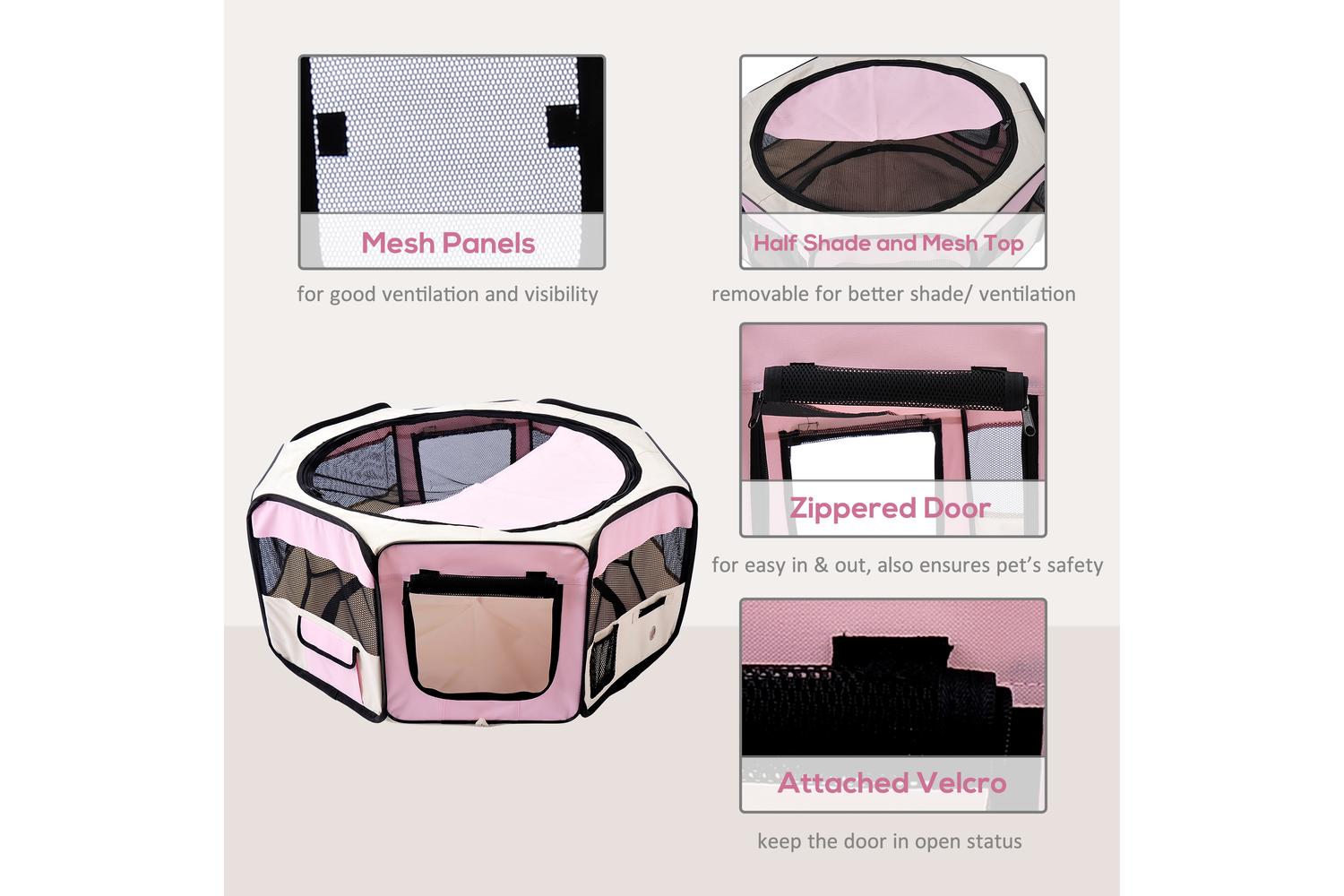 PawHut D1-0110 Breathable Pet Playpen | Beige & Pink-4
