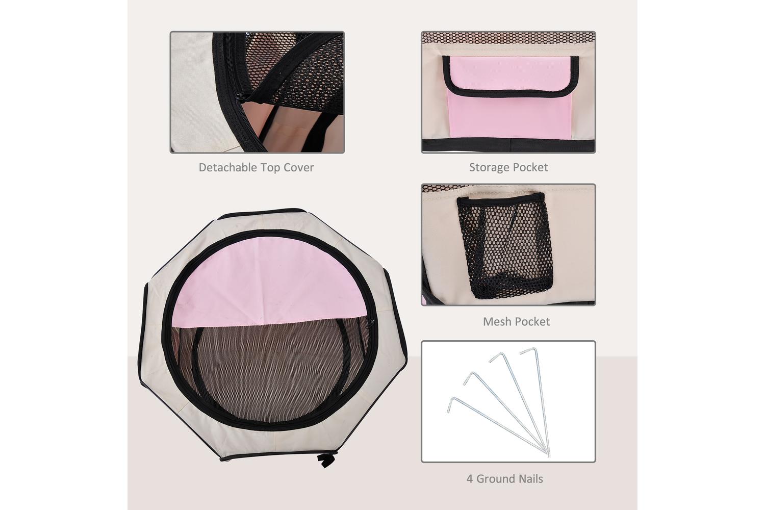 PawHut D1-0110 Breathable Pet Playpen | Beige & Pink-6