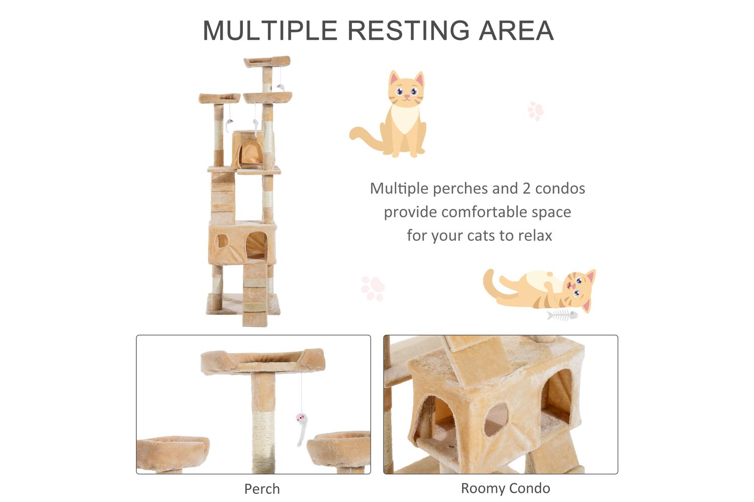 PawHut D30-050CW Cat Tree | Cream-5