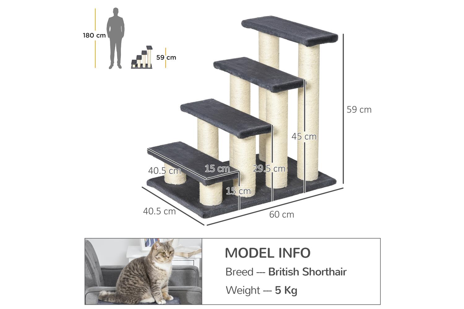 PawHut D30-067 4 Step Pet Stair | Grey-2