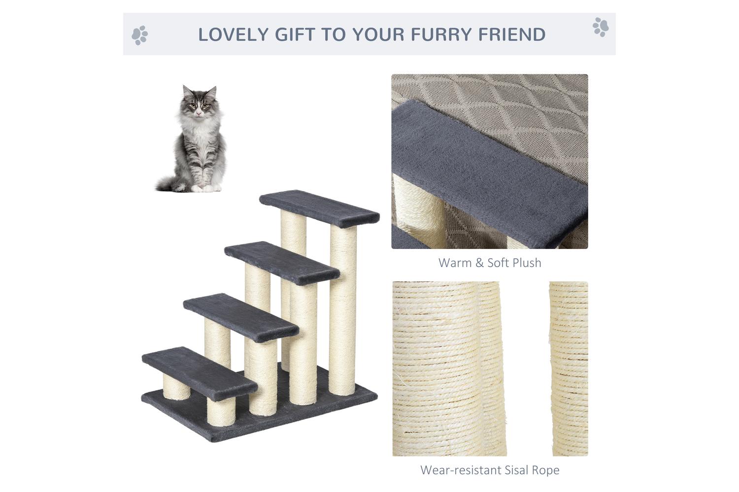 PawHut D30-067 4 Step Pet Stair | Grey-3