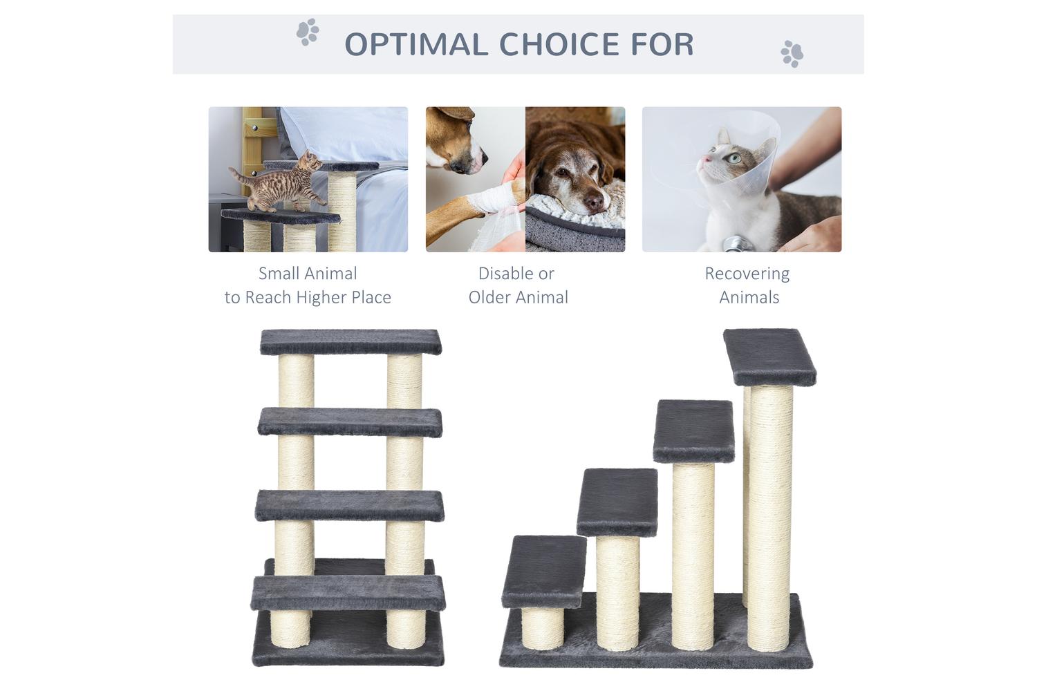 PawHut D30-067 4 Step Pet Stair | Grey-4