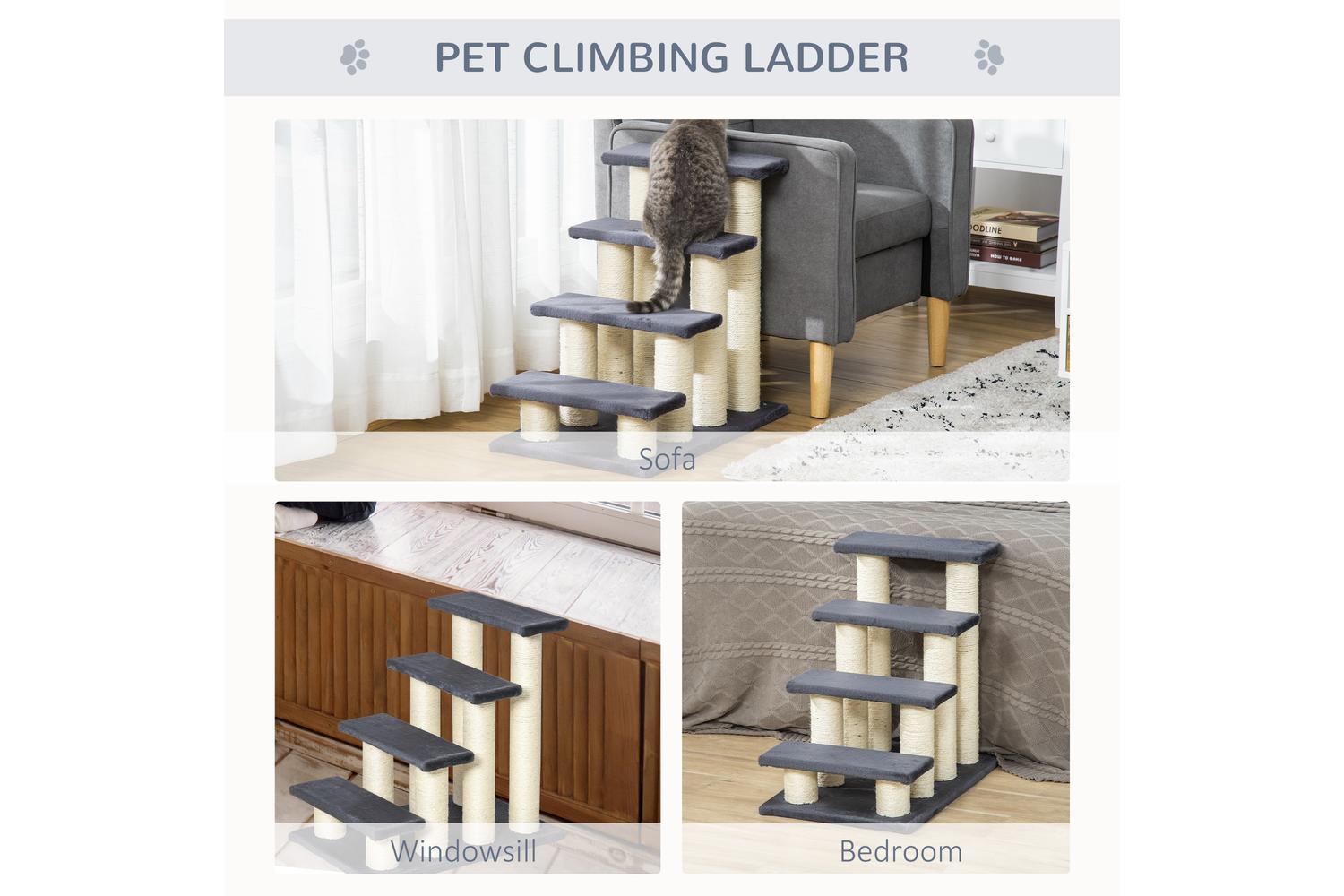 PawHut D30-067 4 Step Pet Stair | Grey-5