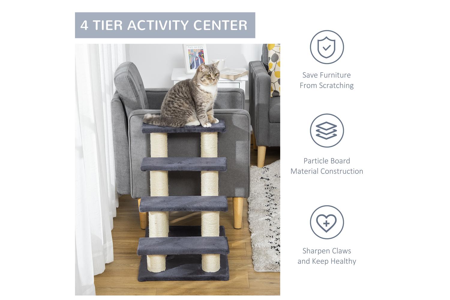 PawHut D30-067 4 Step Pet Stair | Grey-6