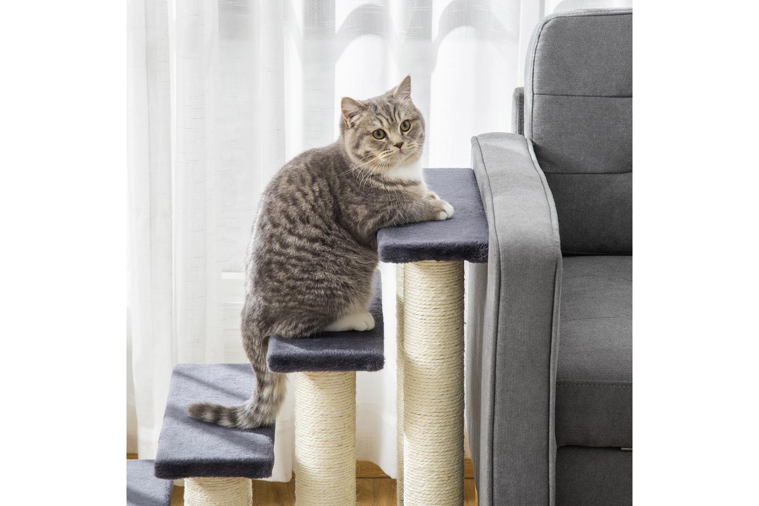 PawHut D30-067 4 Step Pet Stair | Grey-8
