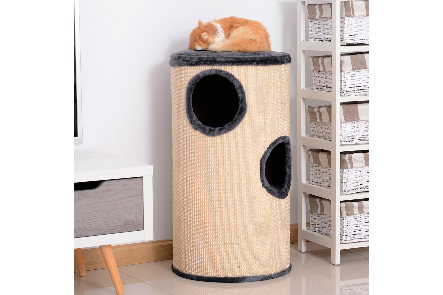 PawHut D30-199 Cat Scratching Barrel | Beige & Grey