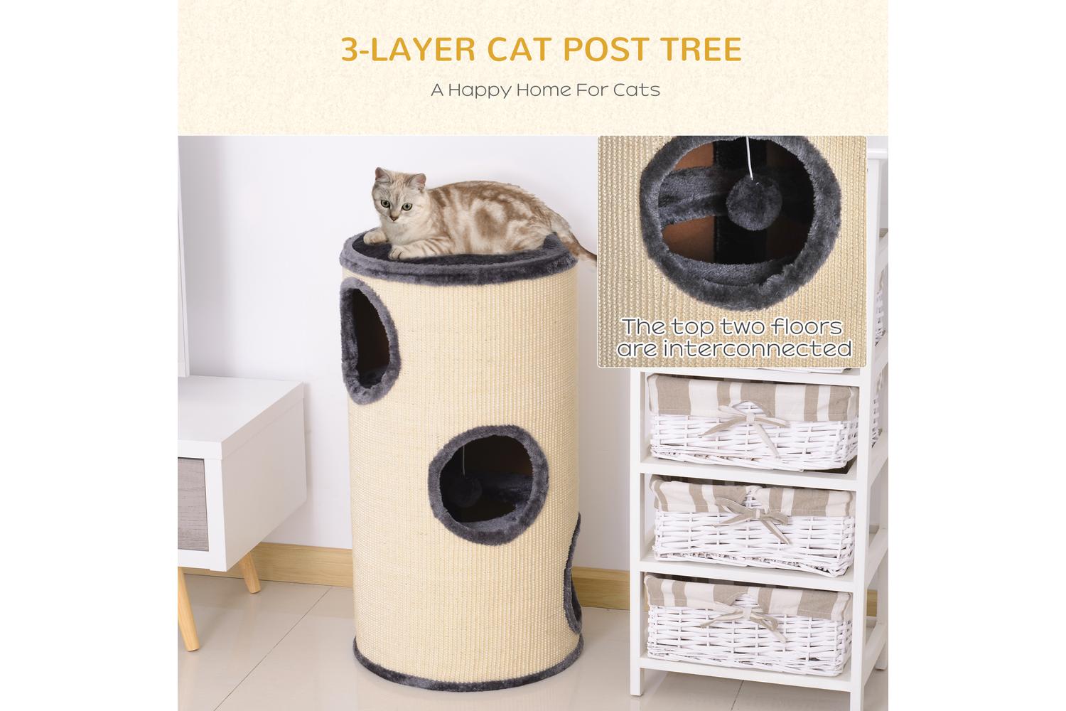 PawHut D30-199 Cat Scratching Barrel | Beige & Grey-3