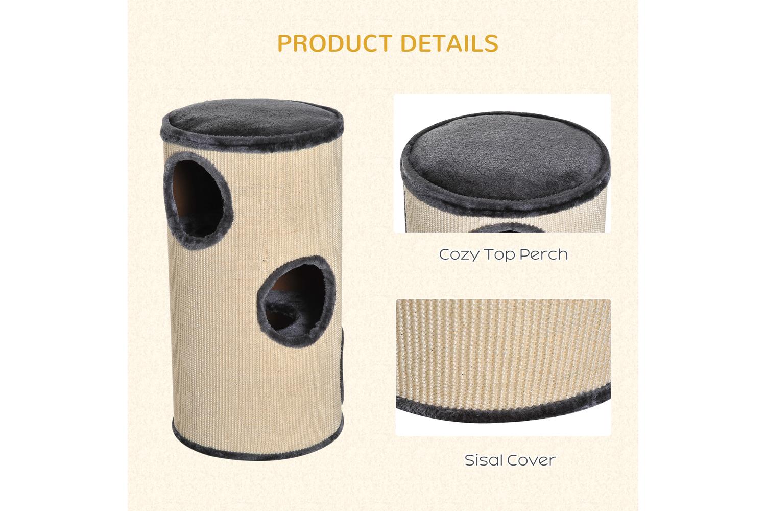 PawHut D30-199 Cat Scratching Barrel | Beige & Grey-4