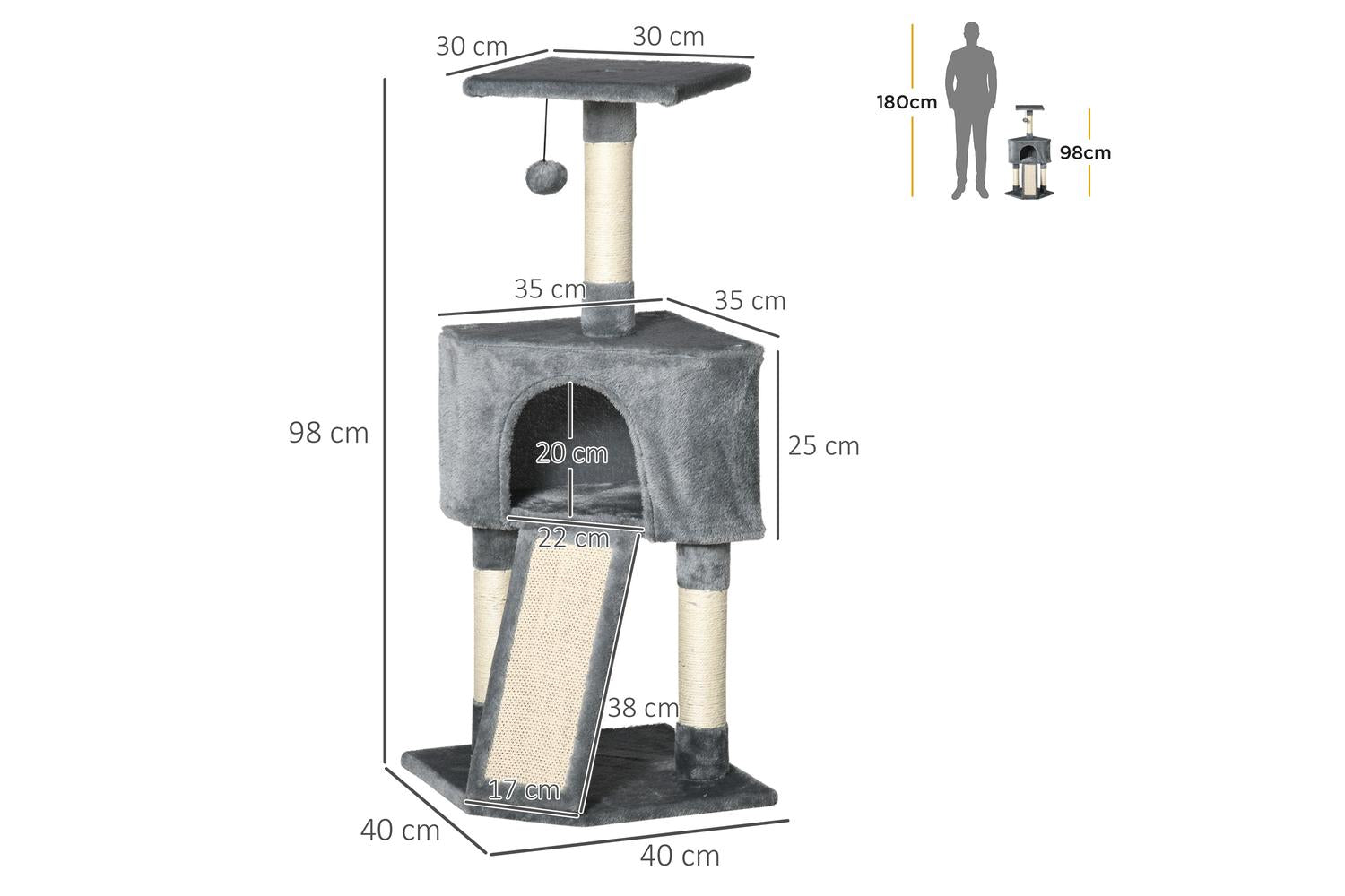 Pawhut D30-253GY Cat Tree Scratching Post for Kitty | Grey-2