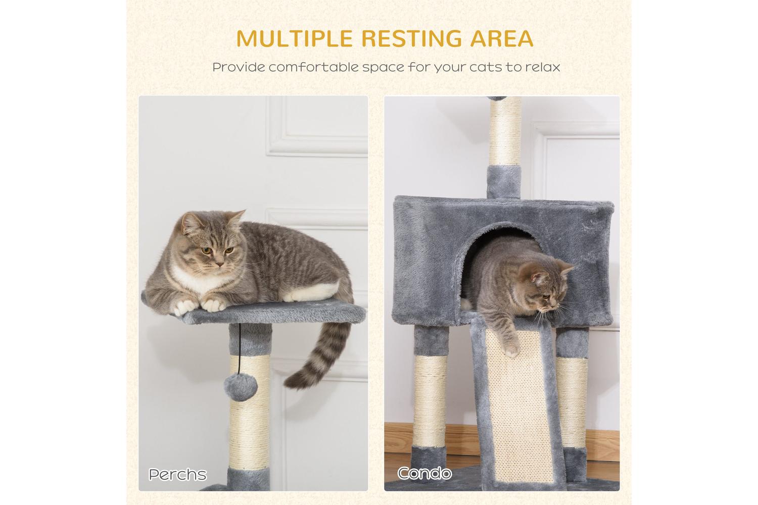 Pawhut D30-253GY Cat Tree Scratching Post for Kitty | Grey-3