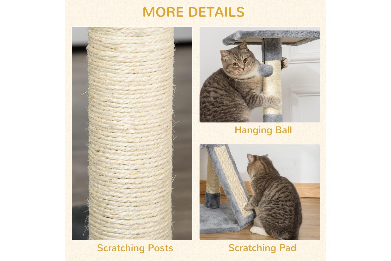 Pawhut D30-253GY Cat Tree Scratching Post for Kitty | Grey-4