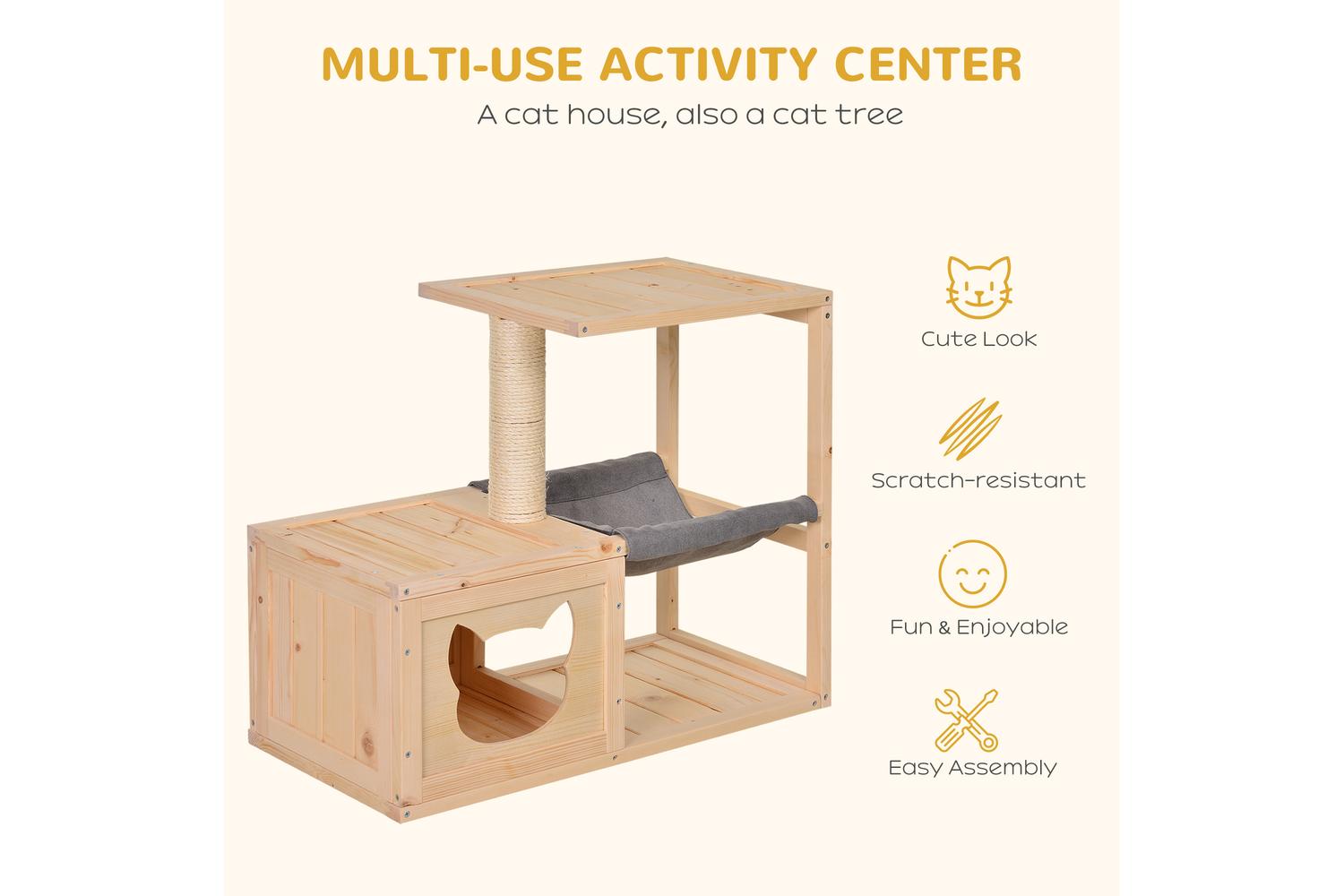 Pawhut D30-263 Mult-level Cat Tree Scratcher Wooden Kittiy House-3