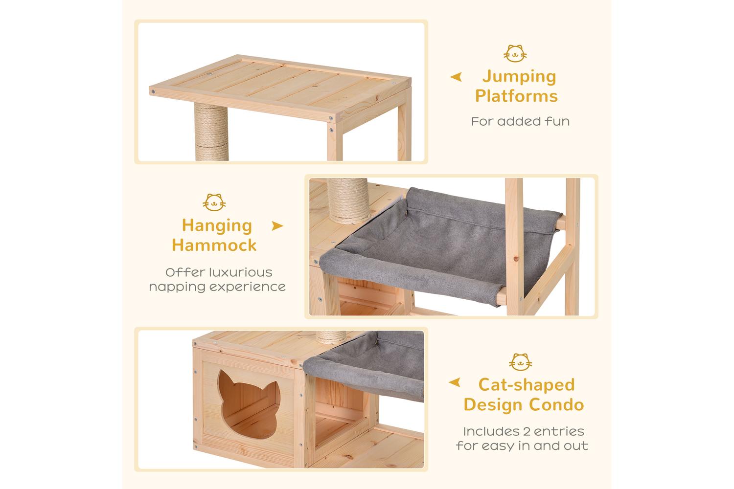 Pawhut D30-263 Mult-level Cat Tree Scratcher Wooden Kittiy House-4