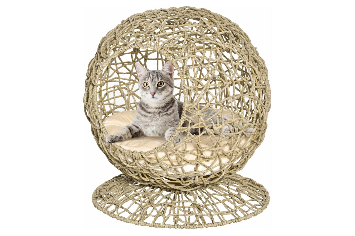 Pawhut D30-402 Wicker Cat Bed House with Soft Cushion | Brown