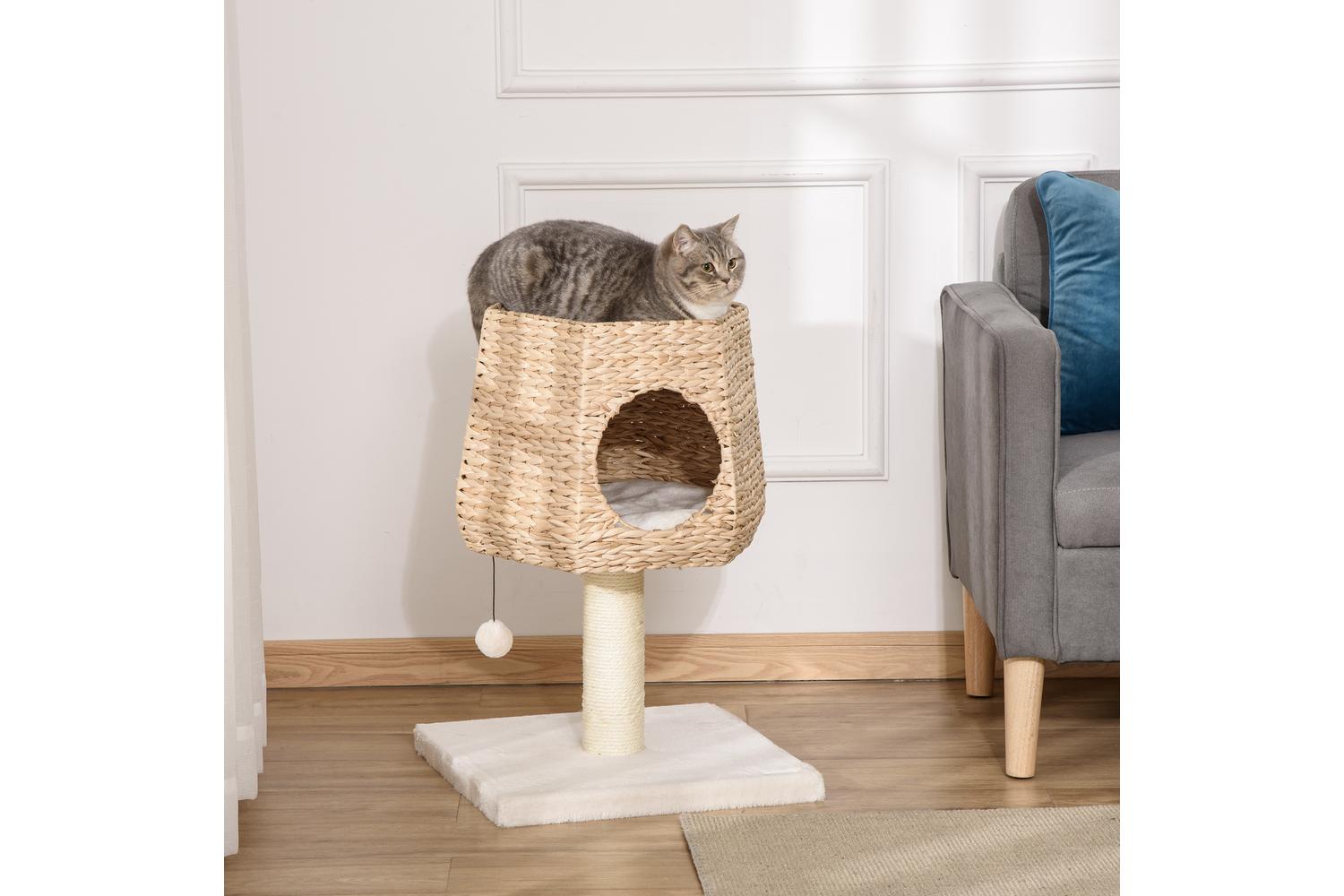 PawHut D30-404 66cm Scratching Post Cat Tree | Cream/White