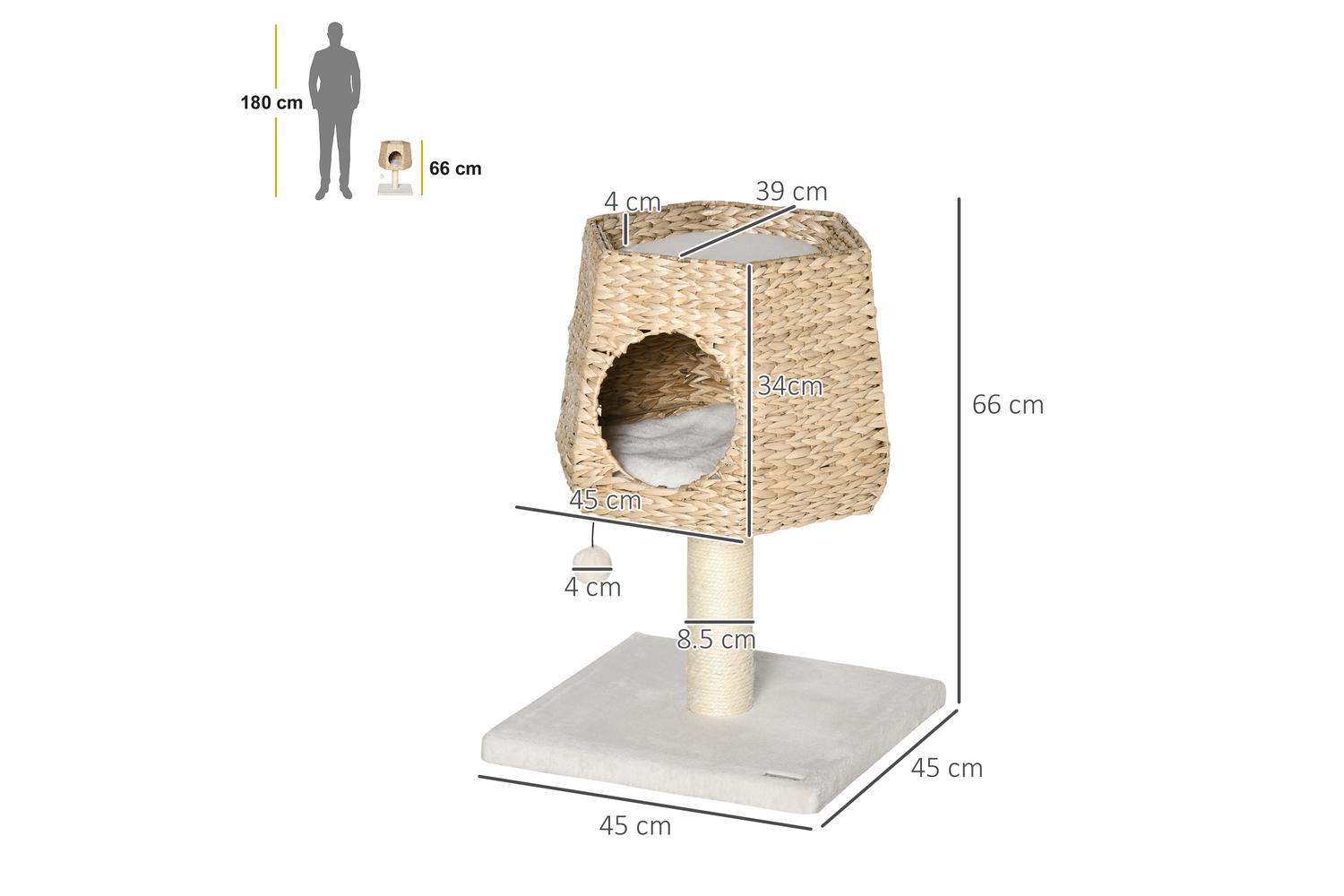 PawHut D30-404 66cm Scratching Post Cat Tree | Cream/White-2