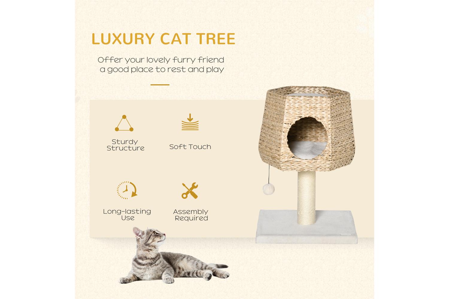 PawHut D30-404 66cm Scratching Post Cat Tree | Cream/White-3