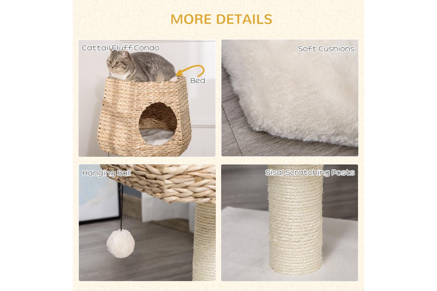 PawHut D30-404 66cm Scratching Post Cat Tree | Cream/White-4