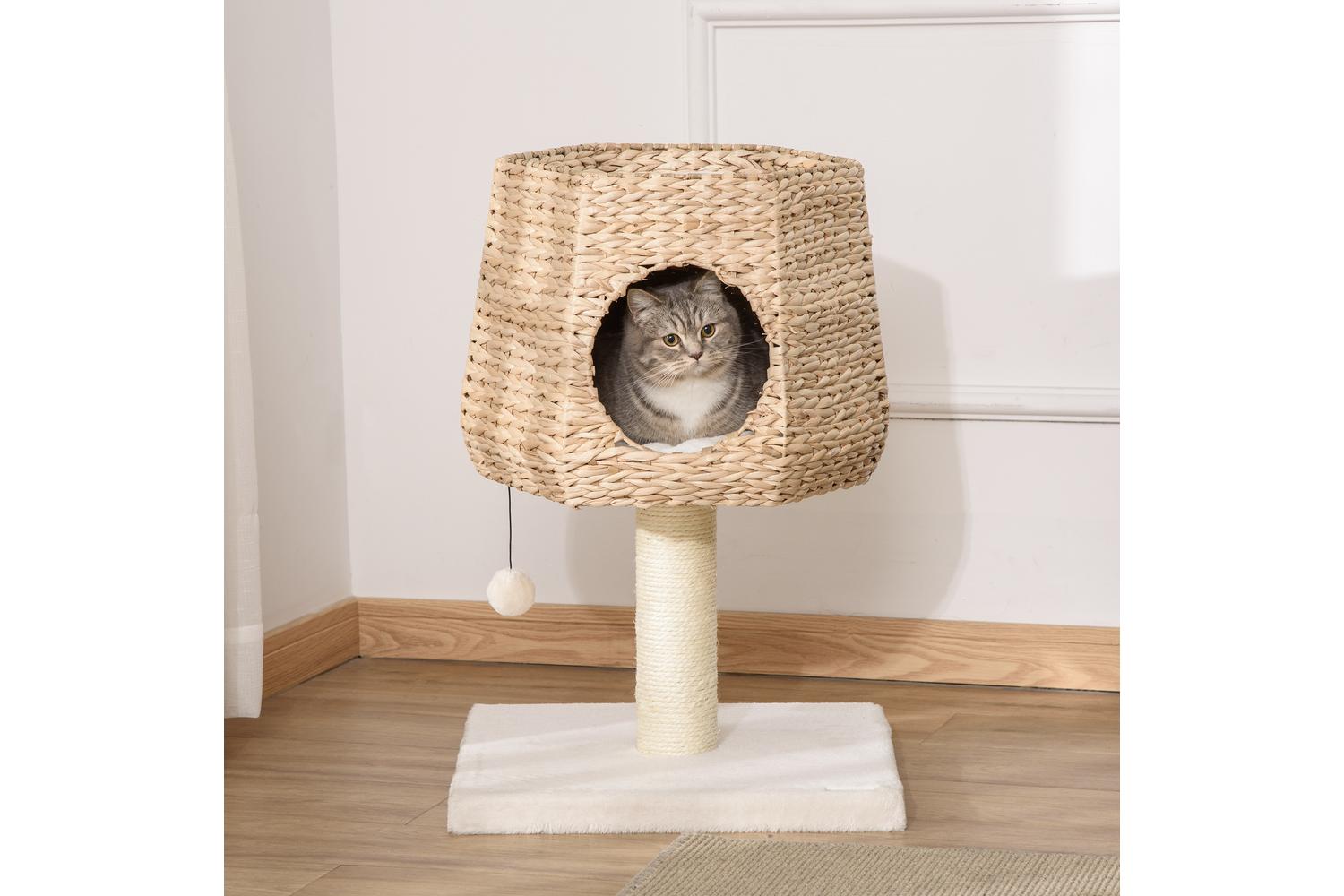 PawHut D30-404 66cm Scratching Post Cat Tree | Cream/White-6
