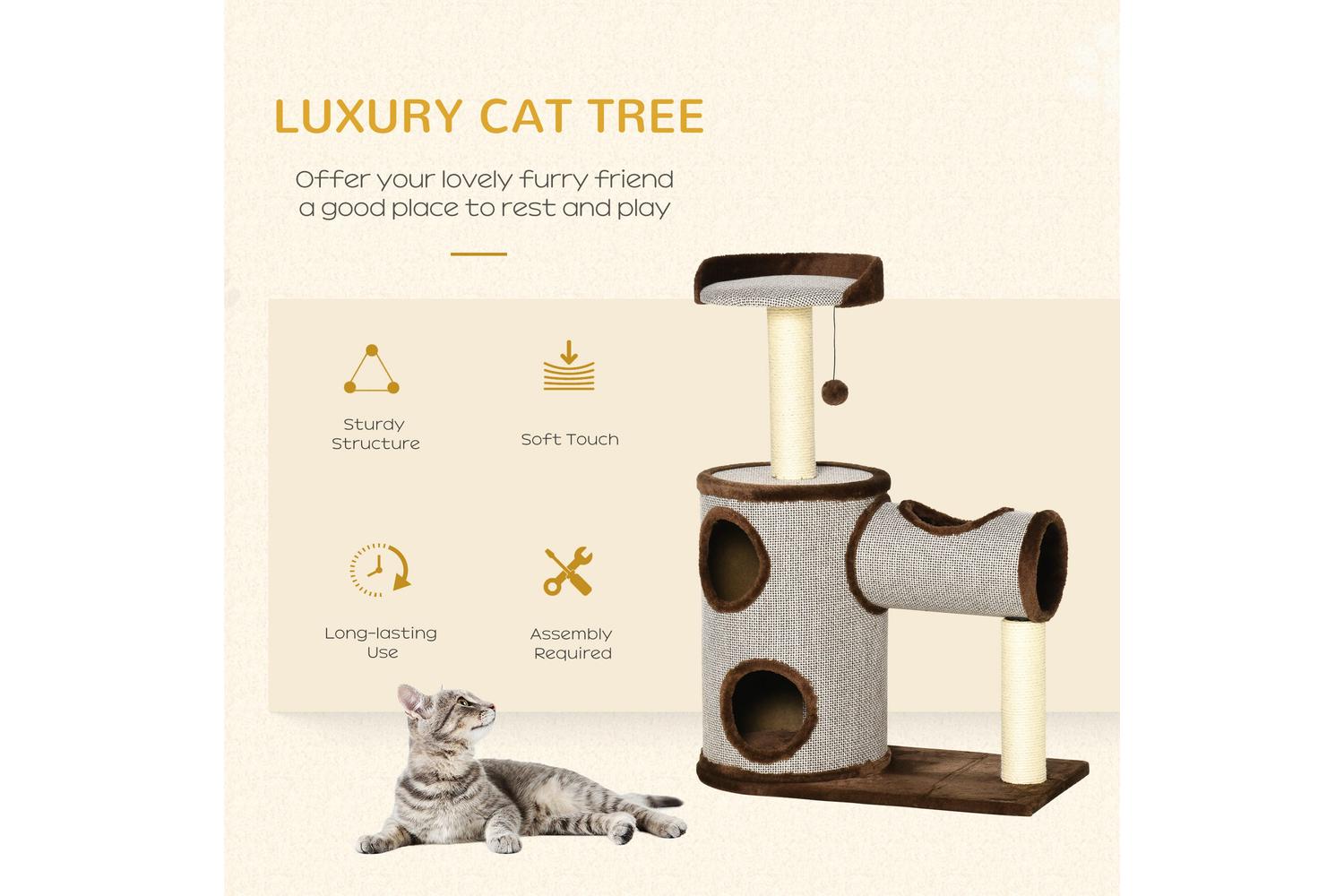 PawHut D30-411 104cm Scratching Post Cat Tree | Brown-3
