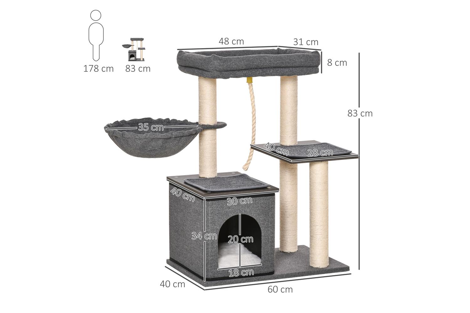 PawHut D30-447 90cm Scratching Post Cat Tree | Dark Grey-2