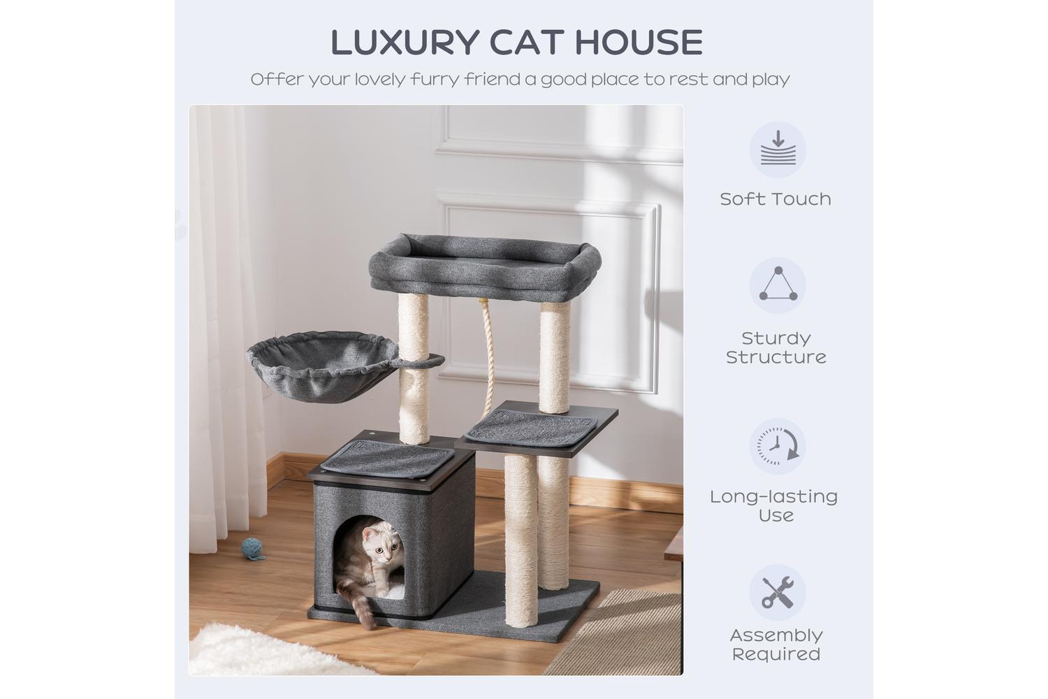 PawHut D30-447 90cm Scratching Post Cat Tree | Dark Grey-3