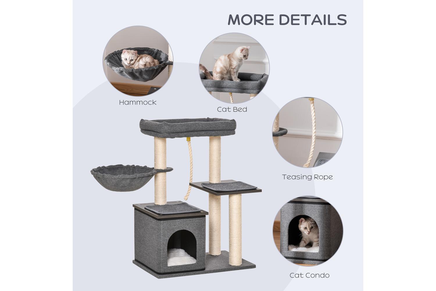 PawHut D30-447 90cm Scratching Post Cat Tree | Dark Grey-4