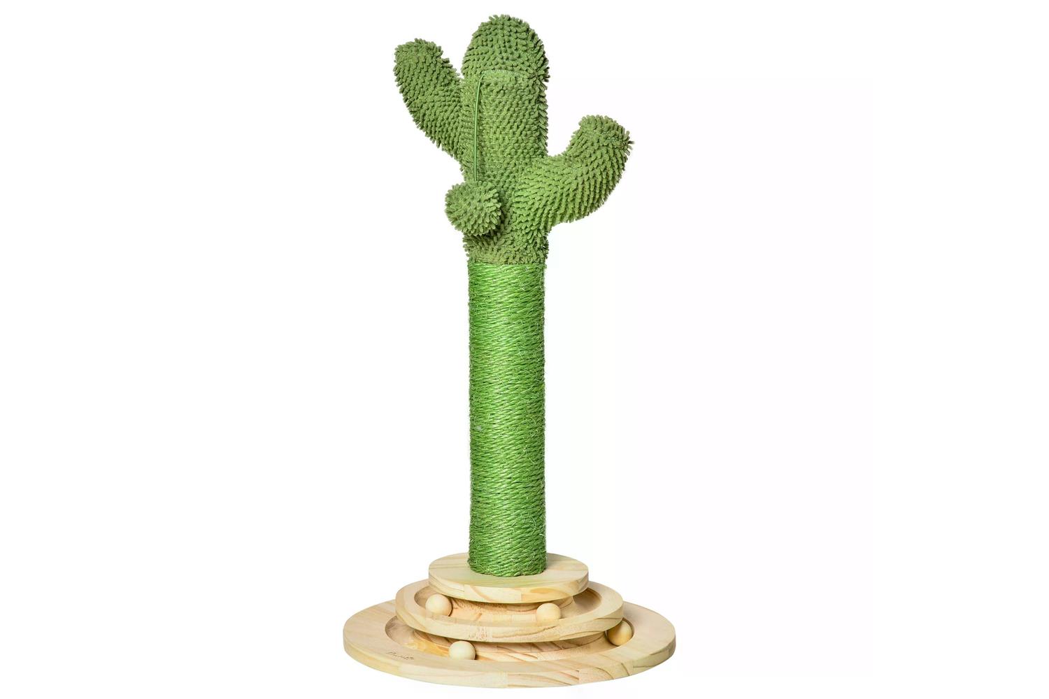 PawHut D30-453 Cactus Sisal Scratching Post Cat Tree | Green/Natural