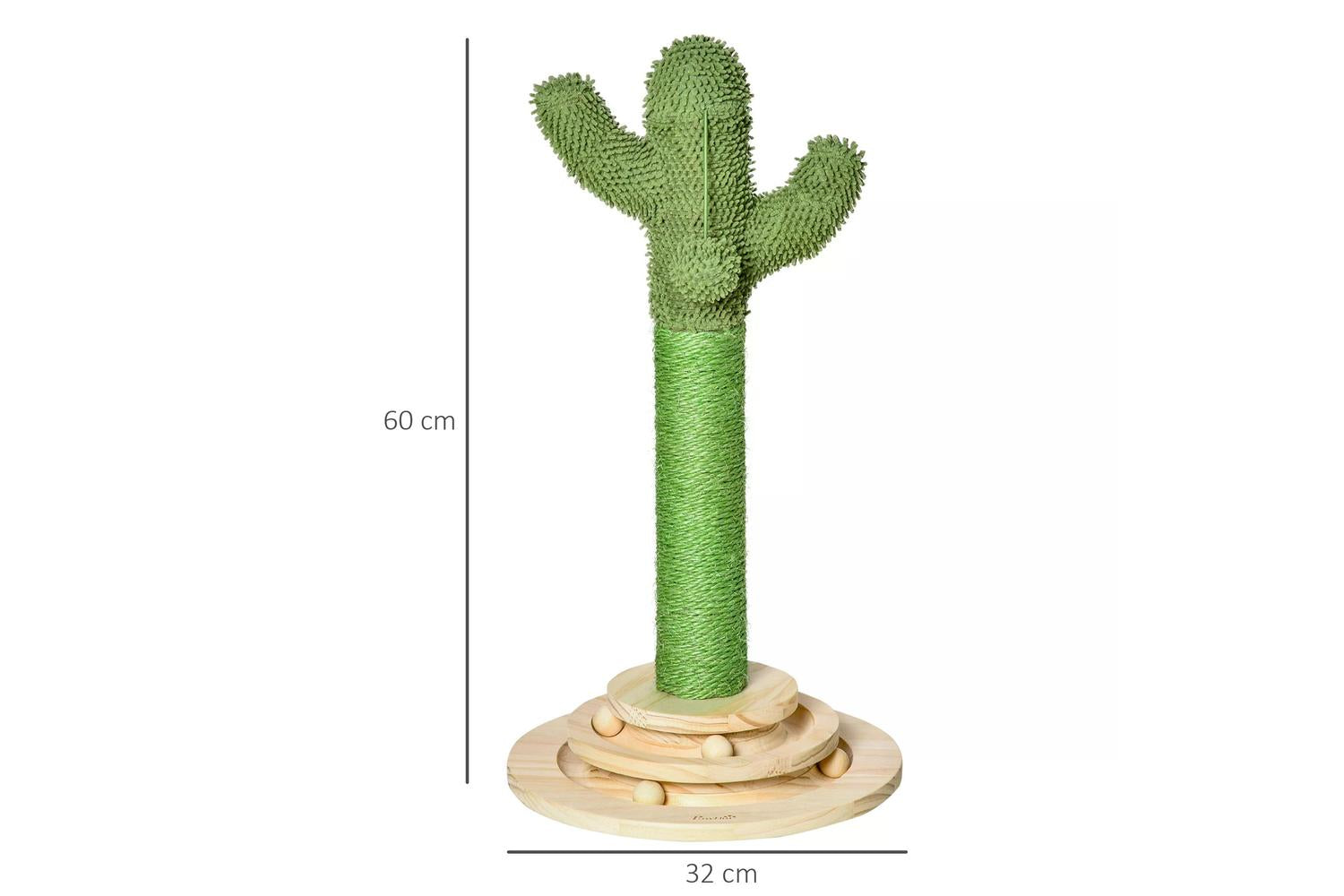 PawHut D30-453 Cactus Sisal Scratching Post Cat Tree | Green/Natural-2