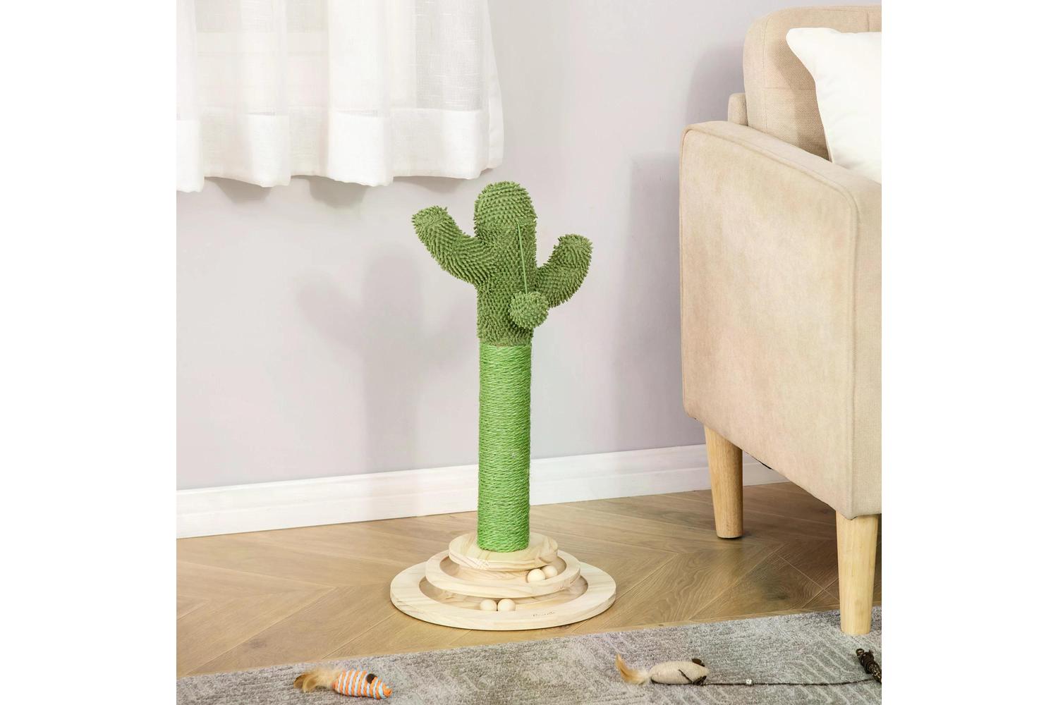 PawHut D30-453 Cactus Sisal Scratching Post Cat Tree | Green/Natural-9