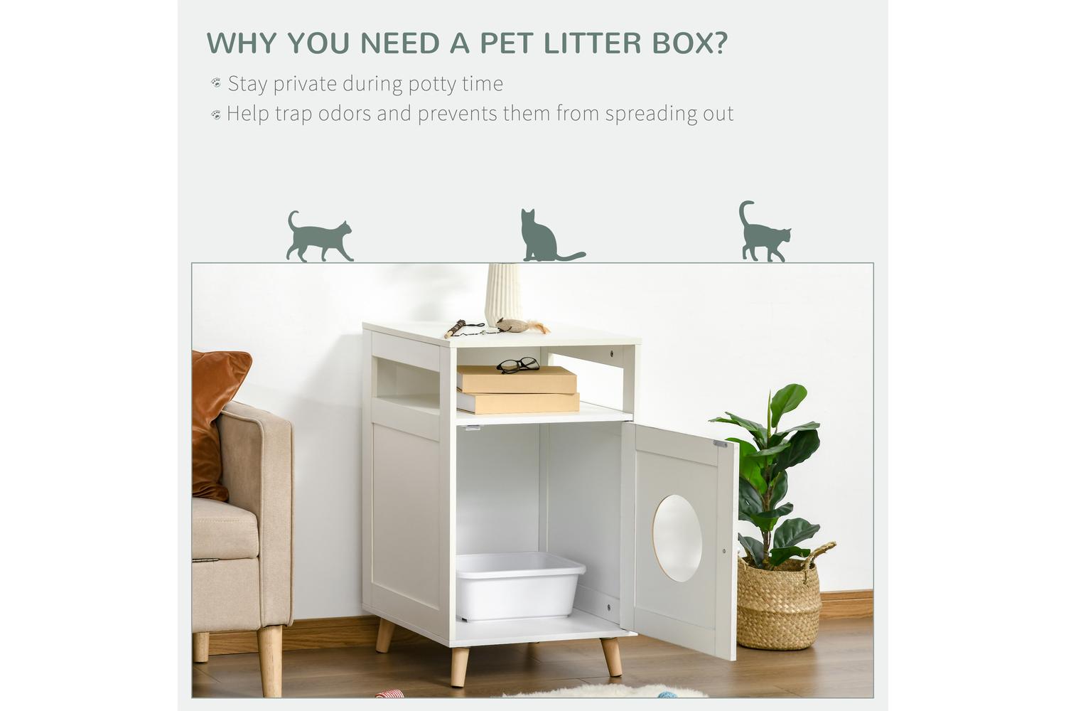 PawHut D31-029V01 Cat Litter Multiple Storage Box | White-3