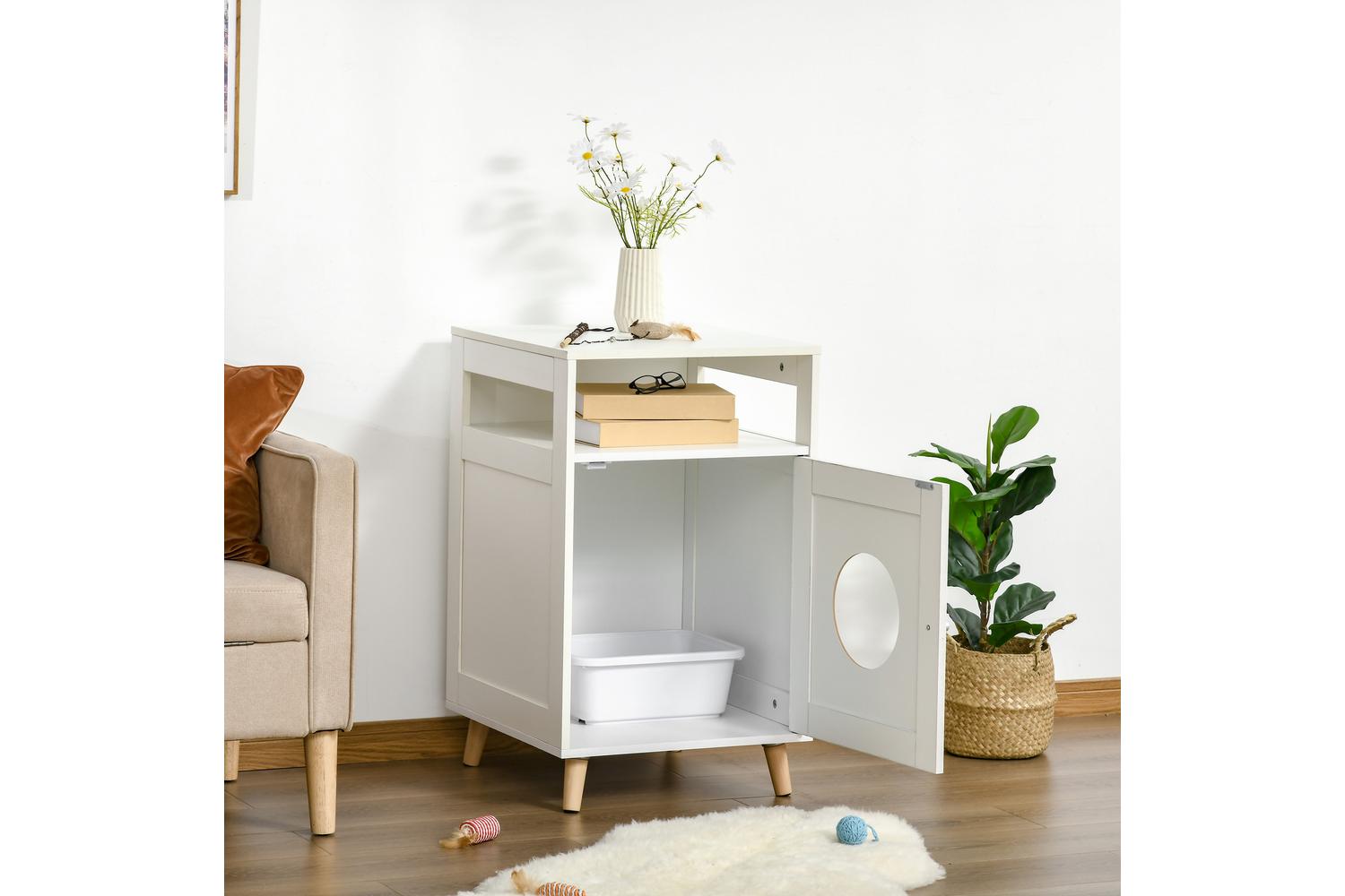 PawHut D31-029V01 Cat Litter Multiple Storage Box | White-6
