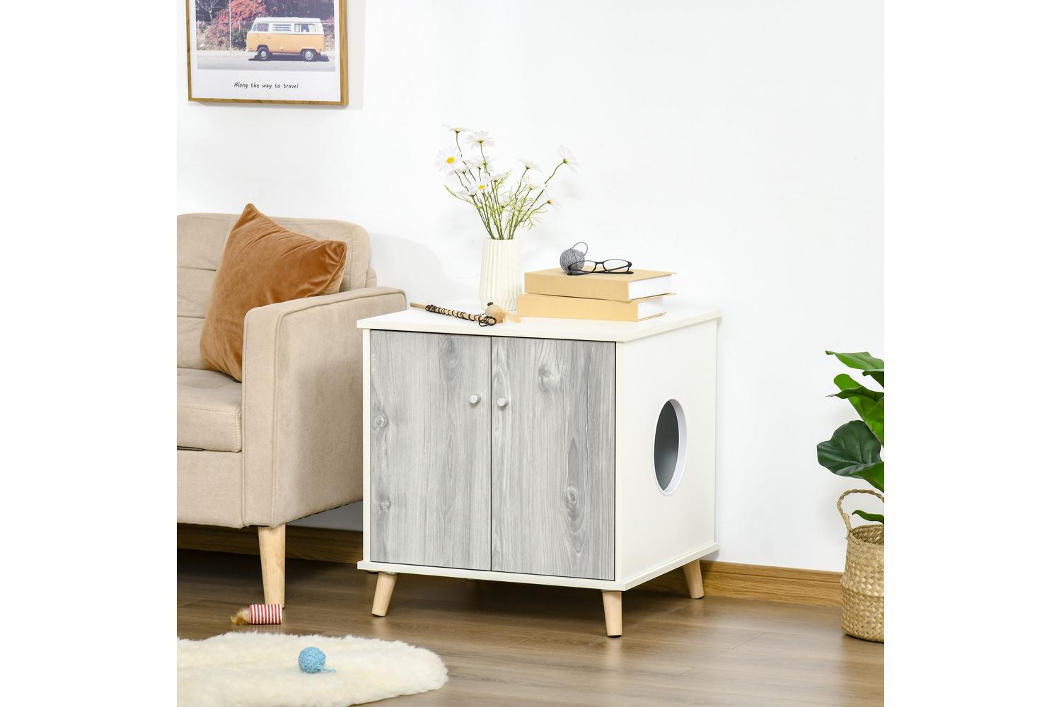 PawHut D31-030 2 Magnetic Door Cat Litter Box | White
