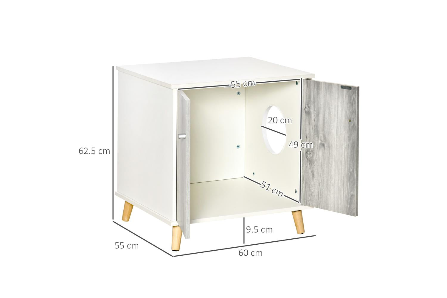 PawHut D31-030 2 Magnetic Door Cat Litter Box | White-2