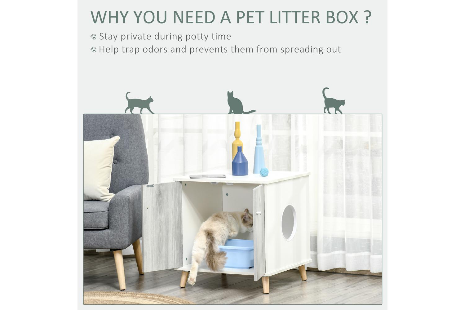 PawHut D31-030 2 Magnetic Door Cat Litter Box | White-3