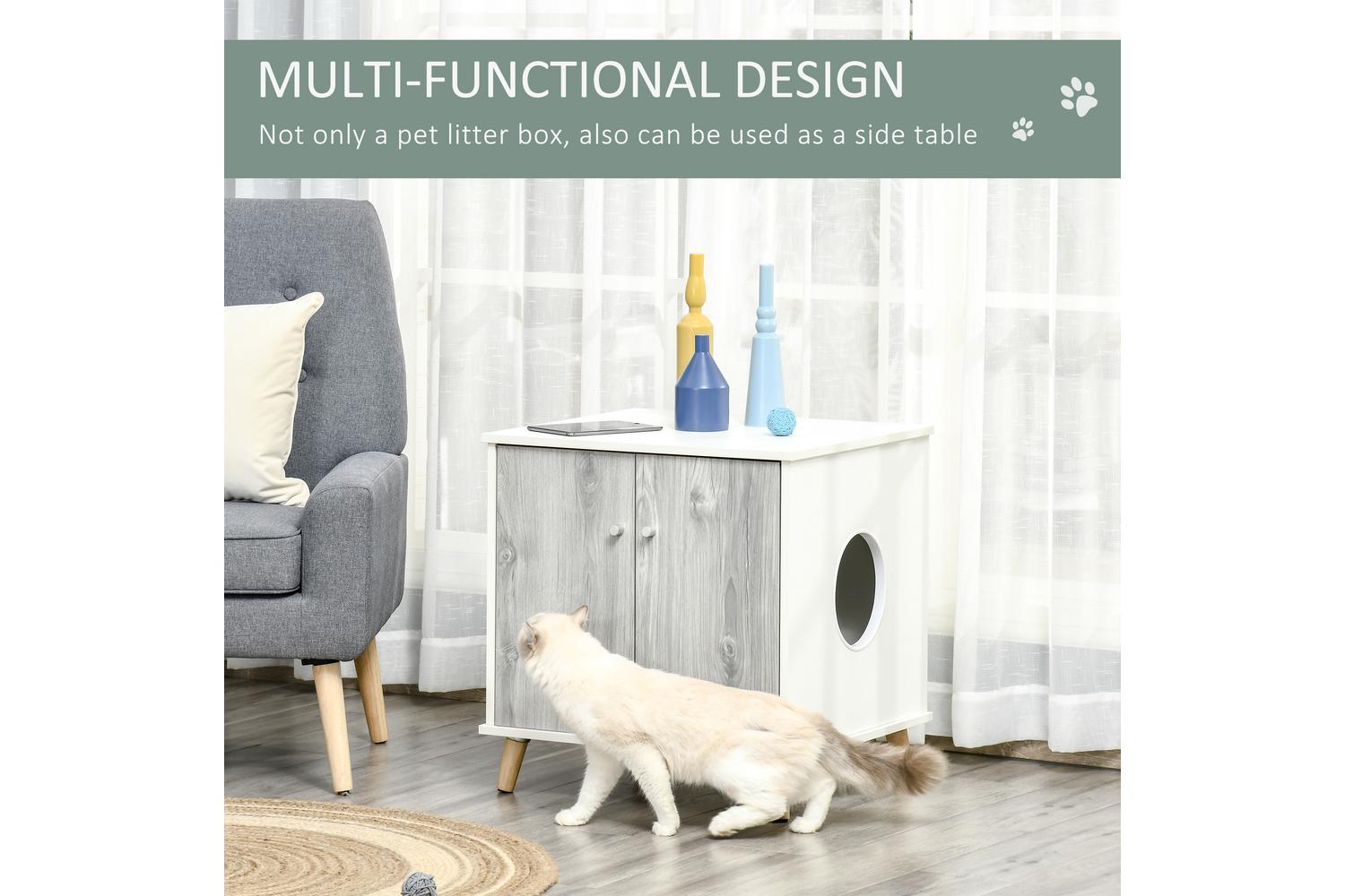 PawHut D31-030 2 Magnetic Door Cat Litter Box | White-4