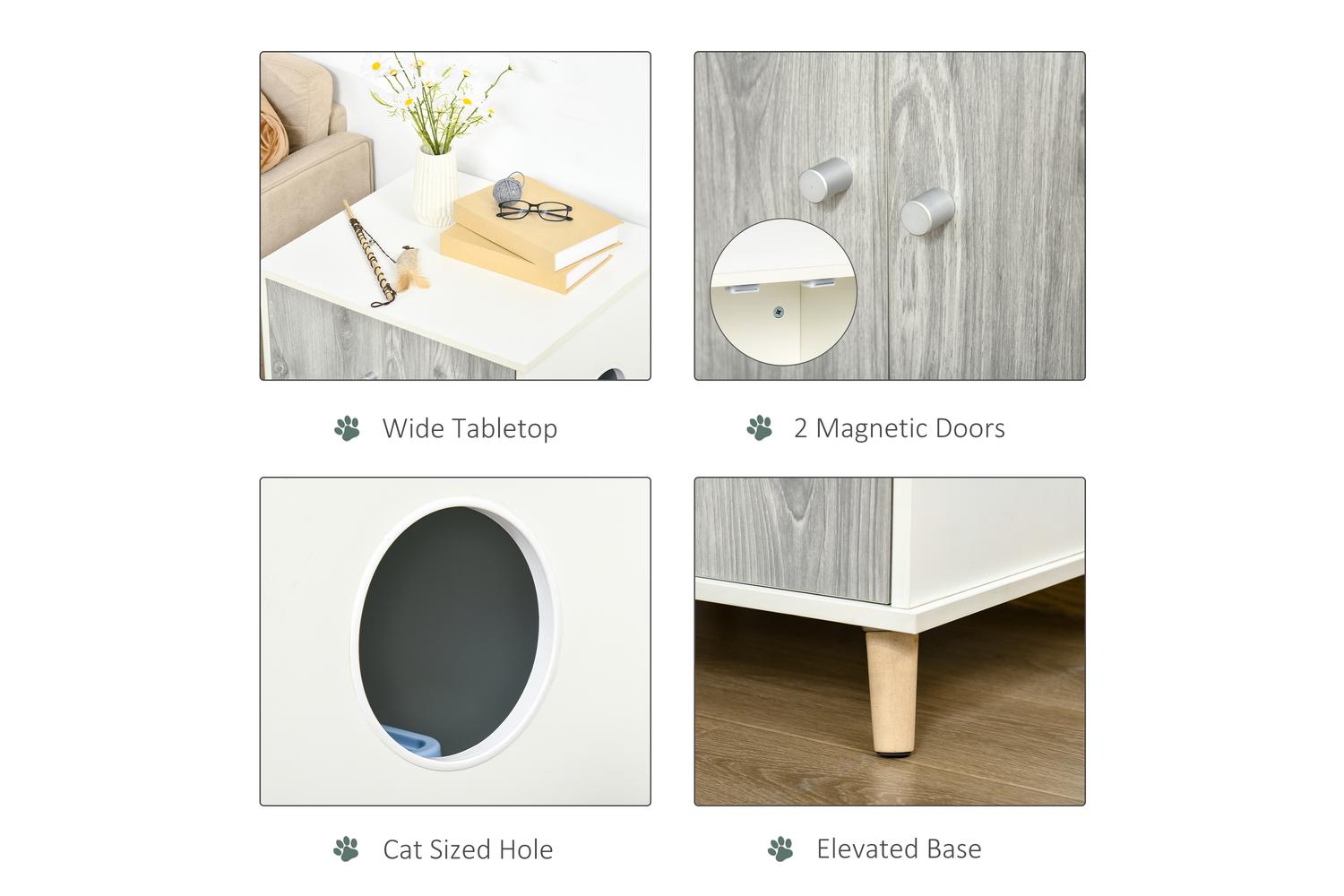 PawHut D31-030 2 Magnetic Door Cat Litter Box | White-5