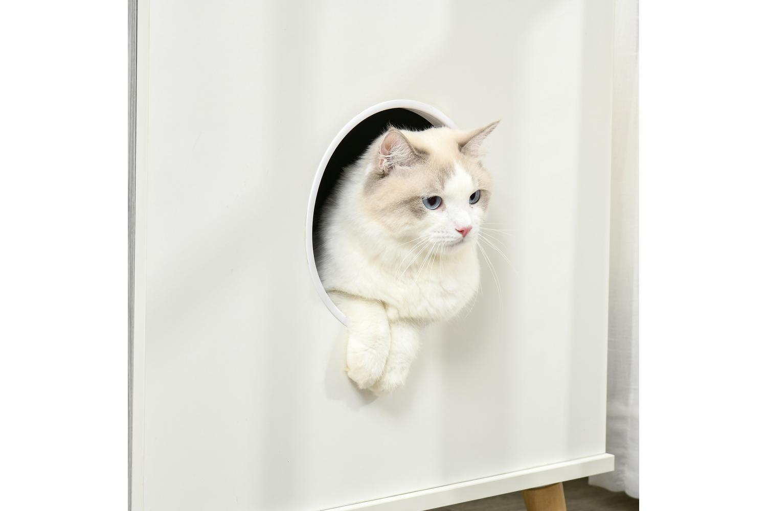 PawHut D31-030 2 Magnetic Door Cat Litter Box | White-8