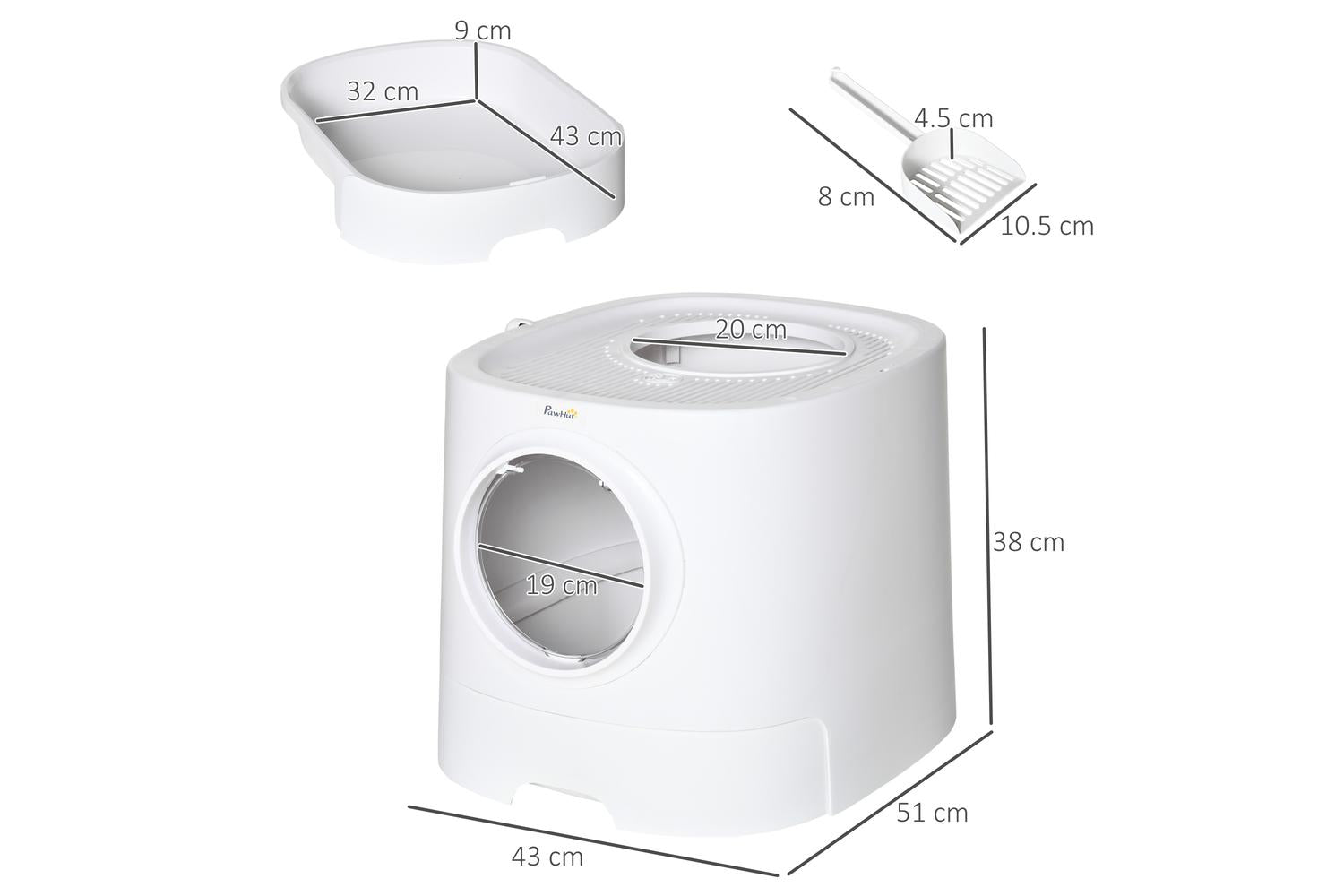 PawHut D31-048 Portable Cat Litter Tray Box | White-2