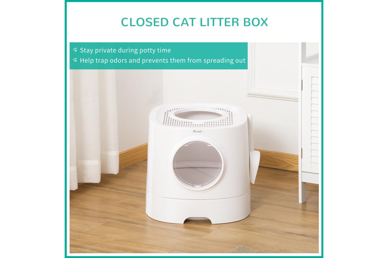 PawHut D31-048 Portable Cat Litter Tray Box | White-4