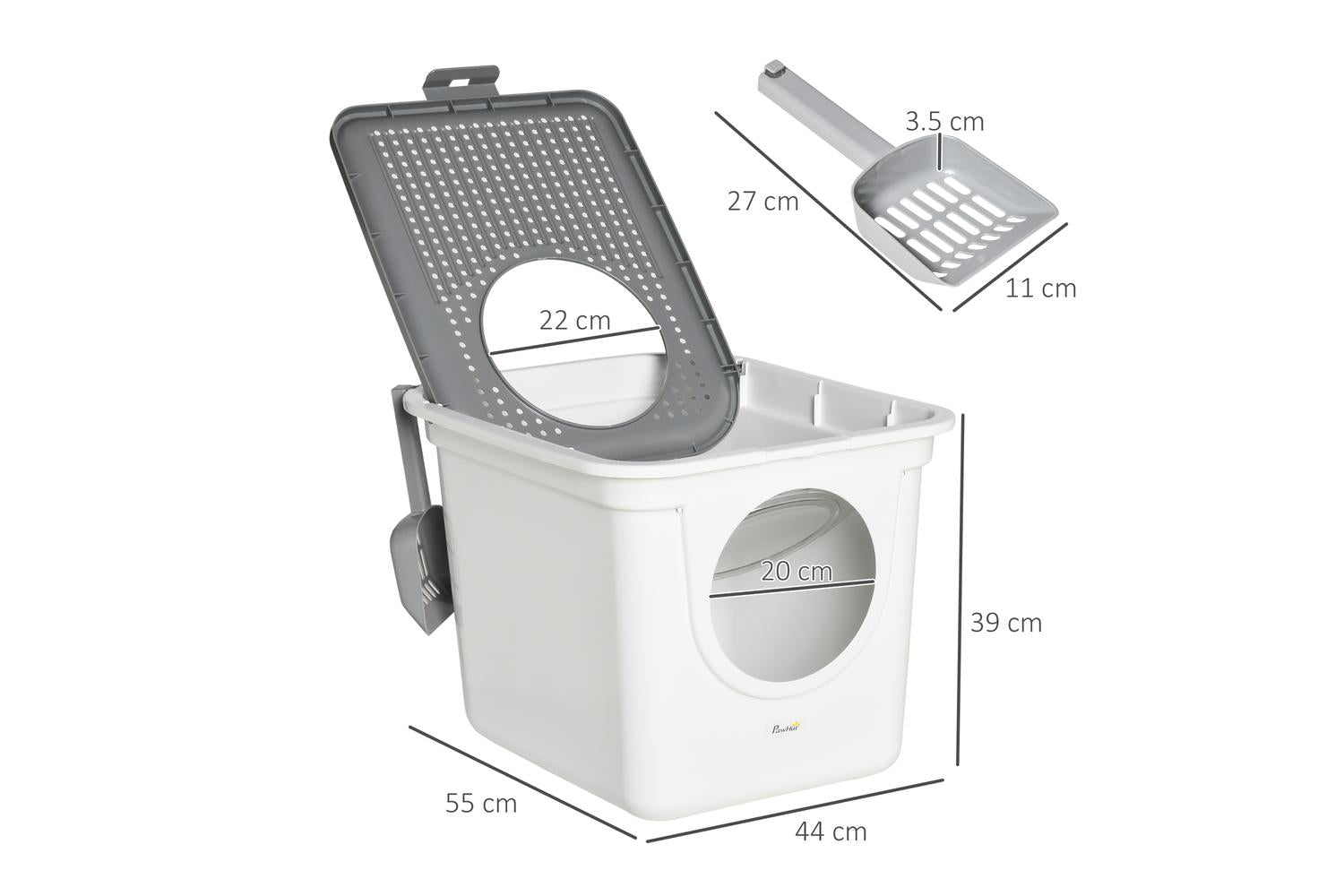 PawHut D31-049 Cat Litter Tray Box | White-2