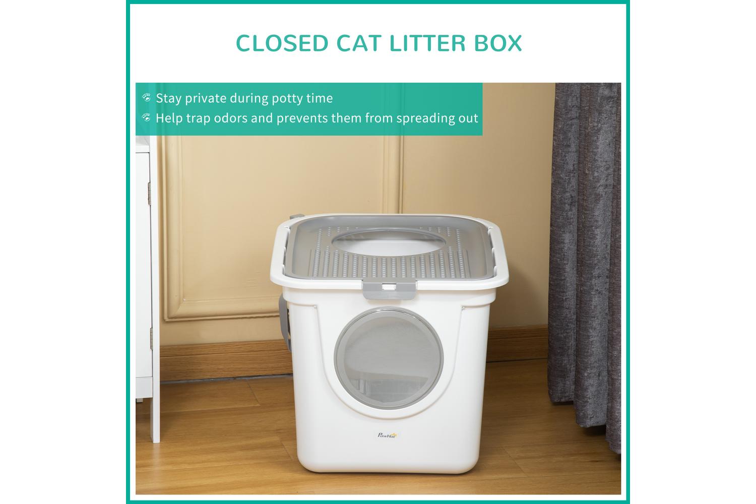PawHut D31-049 Cat Litter Tray Box | White-4