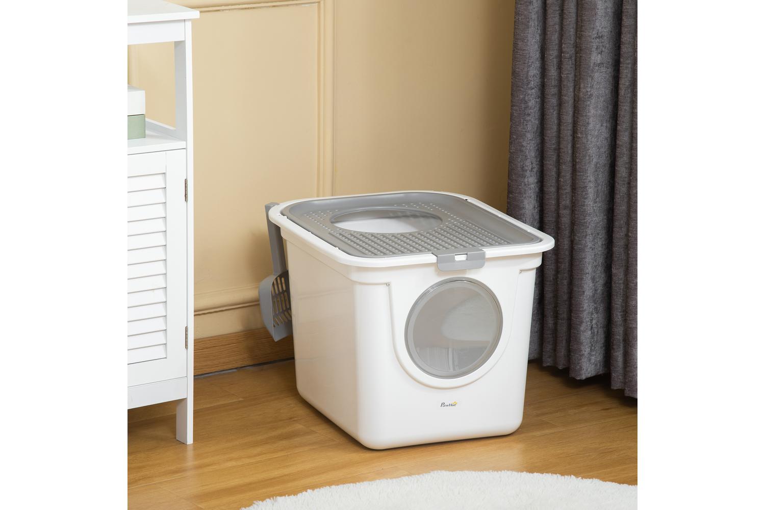 PawHut D31-049 Cat Litter Tray Box | White-9