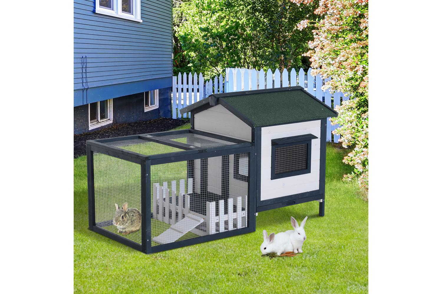 PawHut D51-035 Fir Wood Rabbit & Hen Hutch | Green & White